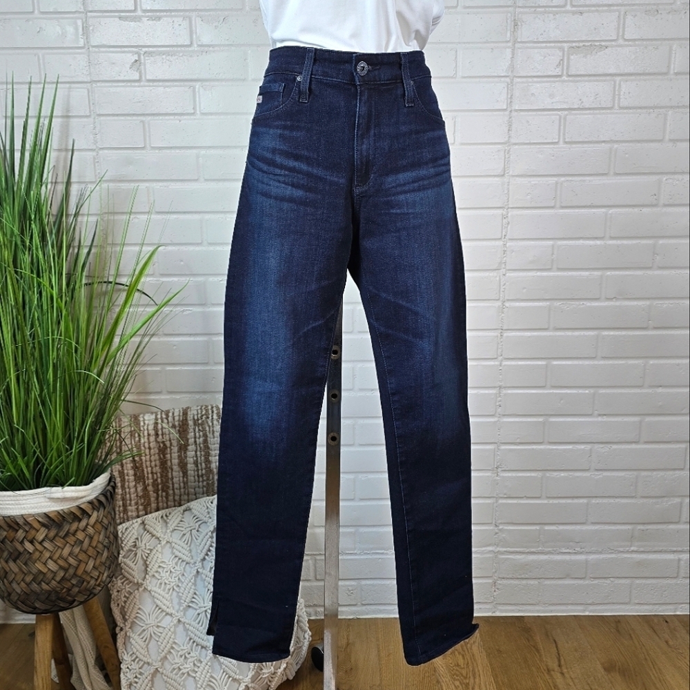 AG Adriano Goldschmied Anthropologie Dark Wash High Rise Slim Straight Jeans 26